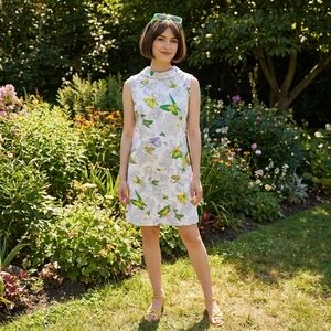 Vtg 60s Royal Miss Sz 16 Triacetone Shift Dress Zip Back Yellow Green Butterfly